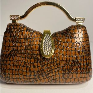 Isabella Adams Brown & Gold Faux Croc Purse